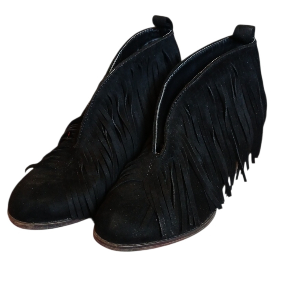 Mata Black Fringe Ankle Boots Size 7 Womens